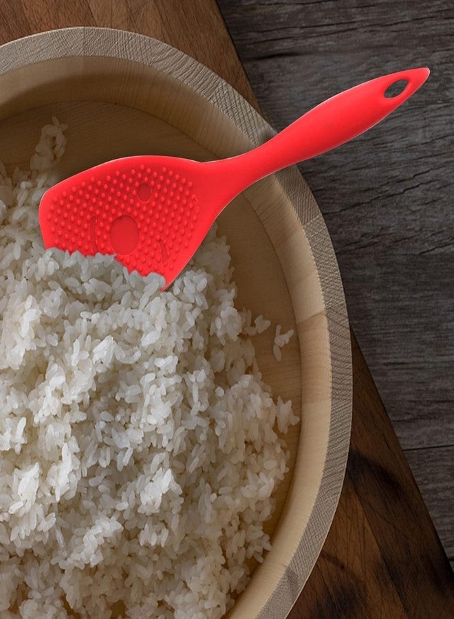 باسكيتي ملعقة أرز بمقبض طويل من باسكتي، ملعقة تقديم أرز، مقبض مانع للانزلاق، مقاومة للحرارة العالية (عبوة من قطعتين، أحمر) - Image 5